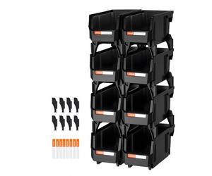 VEVOR Bac à Bec Empilable Lot de 8 Bacs de Rangement Plastique 27,6 x 14 x 13 cm Boites de Rangement Empilables pour Atelier, Garage, Petites Pièces, Fournitures de Bureau et Autres Accessoires, Noir