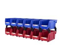 VEVOR Bac à Bec Plastique 12 Boites Rangement Empilables Atelier 276x139x128 mm Bleu/Rouge Combinaison Conteneur de Stockage Robustes pour Placard, Cuisine, Bureau, Garde-manger, Étagère, Mur d'Outils