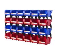 VEVOR Bac à Bec Plastique 24 Boites Rangement Empilables Atelier 137x105x78 mm Bleu/Rouge Combinaison Conteneurs de Stockage Robustes pour Placard, Cuisine, Bureau, Garde-manger, Étagère, Mur d'Outils