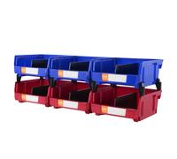 VEVOR Bac à Bec Plastique 6 Boites Rangement Empilables Atelier 276x279x128 mm Bleu/Rouge Combinaison Conteneur de Stockage Robustes pour Placard, Cuisine, Bureau, Garde-manger, Étagère, Mur d'Outils