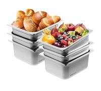 VEVOR Bac Gastronorme GN 1/2 Lot de 6, Récipient Inox pour Bain-marie 0,8 mm d'Épaisseur, Bac Inox Alimentaire 14,8 cm Profondeur, pour Fours à Convection, Réfrigérateurs, Stockage, Restauration