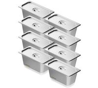 VEVOR Bac Gastronorme GN 1/3 Lot de 8, Récipient Inox pour Bain-marie 0,8 mm d'Épaisseur, Bac Inox Alimentaire avec Couvercle 14,8 cm de Profondeur, pour Chauffe-plats, Réfrigérateur, Restauration