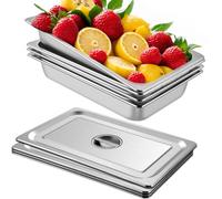 VEVOR Bac Inox Alimentaire avec Couvercle 53,7x33x9,5 cm Lot de 4 Plats à Four en Inox Épaisseur 0,8mm Bac Gastro Rectangulaire Effet Miroir Aliments Chauds et Froids pour Cuisine de Restaurant Gril
