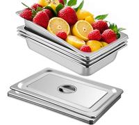 VEVOR Bac Inox Alimentaire avec Couvercle 53,7x33x9,5 cm Lot de 4 Plats à Four en Inox Épaisseur 0,8mm Bac Gastro Rectangulaire Effet Miroir Aliments Chauds et Froids pour Cuisine de Restaurant Gril