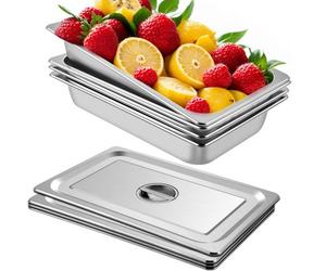 VEVOR Bac Inox Alimentaire avec Couvercle 53,7x33x9,5 cm Lot de 4 Plats à Four en Inox Épaisseur 0,8mm Bac Gastro Rectangulaire Effet Miroir Aliments Chauds et Froids pour Cuisine de Restaurant Gril