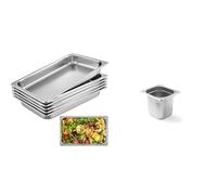 VEVOR Bac Inox Alimentaire Lot de 6 Plats à Four en Acier Inoxydable 8,5L Épaisseur 0,8mm & HENDI Bac Gastronorme, GN 1/6, résistance thermique -40 °C à 300 °C, 2.4L