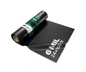 VEVOR Bâche en plastique très résistante, 0,15 mm épaisseur, rouleau de bâche en polyéthylène épais, 7,31 x 30,48 m, bâche protection peinture, pour pare-vapeur de vide sanitaire, multi-usages, noir
