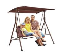 VEVOR Balancelle de terrasse pour 3 personnes, balançoire avec auvent réglable de porche, avec accoudoirs, tissu Teslin, cadre en acier allié pour balcon, cour, patio, jardin, bord de piscine, marron