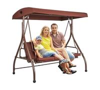 VEVOR Balancelle de terrasse 3 Places, balançoire Convertible avec auvent réglable de Porche extérieur, avec Coussin épais Amovible, Cadre en Acier allié, pour Balcon, Jardin, Bord de Piscine, Marron