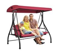VEVOR Balancelle de terrasse 3 places, balançoire convertible avec auvent réglable porche extérieur, coussin épais amovible, cadre acier allié, pour balcon, jardin, bord de piscine, couleur bordeaux