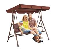 VEVOR Balancelle de terrasse 3 places, balançoire d'extérieur avec auvent réglable de porche, accoudoirs, tissu Teslin, cadre en acier allié pour balcon, cour, patio, jardin, bord de piscine, marron
