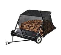 VEVOR Balayeuse Tractée 132 cm Balayeuse à Gazon Tractée pour Balayer Débris Secs Mauvaises Herbes de Jardin, Grande Capacité 566 L, Hauteur Réglable, avec Bac à Herbes et Feuilles, Corde de Vidage