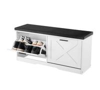 VEVOR Banc à Chaussures d'Entrée Largeur 100 cm 2 Abattants de Rangement, Meuble à Chaussures en Panneau MDF avec Coussin d'Assise Charge 200 kg, pour Entrée, Salon, Chambre et Couloir, Noir et Blanc