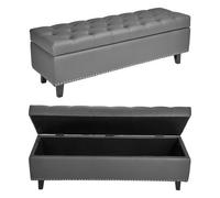 VEVOR Banc Coffre en Cuir PU 130,5 cm, Bout de Lit avec Rangement et Pieds en Bois, Banquette Capitonnée, Meuble Repose-pieds pour Chambre à Coucher, Entrée, Salon, Salle à Manger, Couloir, Gris
