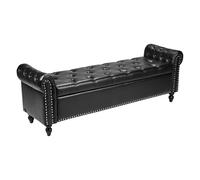 VEVOR Banc Coffre en Cuir PU 166 cm, Bout de Lit avec Rangement, Accoudoirs et Pieds en Bois, Banquette Capitonnée, Meuble pour Chambre à Coucher, Entrée, Salon, Salle à Manger, Couloir, Noir