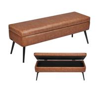 VEVOR Banc Coffre en Cuir PU de 120 cm, Bout de Lit avec Rangement et Pieds en Métal, Banquette Moderne, Meuble Repose-pieds pour Chambre à Coucher, Entrée, Salon, Salle à Manger, Couloir, Marron