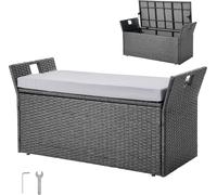 VEVOR Banc de Rangement Extérieur en Rotin Synthétique Coffre de Jardin 151 L Banc de Terrasse avec Coussin, Capacité de Charge 181,4 kg, Poignée Latérale, Siège d'Extérieur pour Patio, Jardin, Balcon