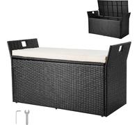 VEVOR Banc de jardin avec espace de rangement, coffre en rotin PE, banc coffre avec coussins & poignées latérales, supporte jusqu'à 360 kg, siège de jardin &Reproduction de véranda pour terrasse, jard