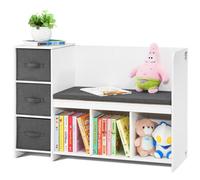 VEVOR Banc de Lecture pour Enfants, Meuble de Rangement avec Coussin de Siège Amovible, Bibliothèque pour Chambre d’Enfants à 6 Compartiments, 3 Tiroirs, pour Salle de Jeux, Salon Entrée, Blanc