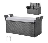 VEVOR Banc de Rangement Extérieur en Rotin Synthétique Coffre de Jardin 151 L Banc de Terrasse avec Coussin, Capacité de Charge 181,4 kg, Poignée Latérale, Siège d'Extérieur pour Patio, Jardin, Balcon