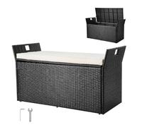 VEVOR Banc de Rangement Extérieur en Rotin Synthétique Coffre de Jardin 340 L Banc de Terrasse avec Coussin, Capacité Charge 362,9 kg, Poignée Latérale, Siège d'Extérieur pour Patio, Jardin, Balcon