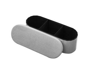 VEVOR Banc de rangement ovale, coffre de rangement rembourré pliable en polaire Teddy, banquette rabattable, charge de 299,37 kg, pouf de bout de lit, pour salon, chambre à coucher, entrée, gris