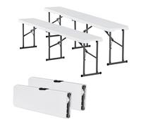 VEVOR Banc pliant en plastique, 1820 mm, banc d'extérieur pliable portable, lisse en PEHD imperméable, siège de pique-nique, de salle à manger avec poignée de transport, pour jardin, blanc (2 pièces)