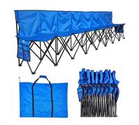 VEVOR Banc Pliant Portable à 8 Places, Banc de Camping Pliable avec Poches de Rangement et Sac de Transport, siège latéral léger avec Dossier pour Football, Baseball et événements en Plein air, Bleu