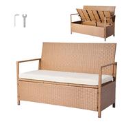 VEVOR Banc de jardin avec espace de rangement, coffre en rotin PE pour 2 personnes, banc coffre avec coussin, banc jusqu'à 120 kg, siège de jardin etReproduction de véranda pour terrasse, jardin, balc