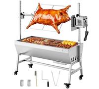 VEVOR Gril à broche rotatif 38 W Gril à cochon de lait Gril à agneau Gril à charbon de bois (94 cm de longueur de gril) avec 60 kg de capacité de charge & roues & 7 positions de réglage en hauteur, Se