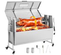 VEVOR Barbecue au Charbon de Bois avec Tournebroche à Méchoui 117 cm 60 kg, pour Rôtir Agneau Porcelet Grillades Extérieur, avec Roulettes et 4 Niveaux de Hauteur, Barbecue Rôtissoire en Inox