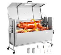 VEVOR Barbecue au Charbon de Bois avec Tournebroche à Méchoui Charge 60 kg, pour Rôtir Agneau Porcelet Grillades Camping Extérieur, avec Roulettes et 4 Niveaux de Hauteur, Barbecue Rôtissoire en Inox