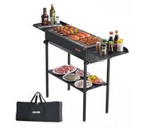 VEVOR Barbecue au Charbon Pliable, Gril de Barbecue Pliant et Portable, Matériel pour BBQ Camping Jardin, Hauteur Réglable et Tablettes Latérales Rabattables, en Acier Thermolaqué Haute Température