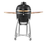 VEVOR Barbecue Kamado à Charbon 45 cm Fumoir à Charbon en Céramique Mobile pour Cuisson Extérieur Terrasse Jardin avec 4 Roues à 2 Freins, Thermomètre Intégré, Aération Inférieure, Tablettes Latérales