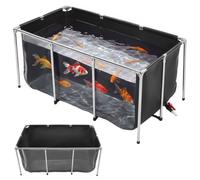 VEVOR Bassin à Poissons Hors Sol 757 L Réservoir de Poissons en PVC Noir pour Élevage Koïs, Crevettes, Crabes, Bac Rectangulaire avec Fenêtre Transparente, Cadre en Acier Inox, Vanne de Vidange
