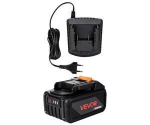 VEVOR Batterie et Chargeur 20 V, Batterie Lithium-ion 4 Ah Grande Capacité, Autonomie Prolongée, Cordon 1,8 m, Indicateur de Charge Clair, Compatible Outils de Série, pour Remplacement, Charge Rapide