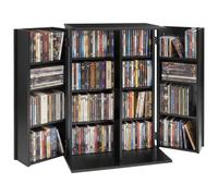 VEVOR Bibliothèque Étagère, Meuble de Rangement Multimédia à 4 Niveaux, Armoire Biblio pour CD, DVD, Livres, Jeux, avec Portes et Étagères Réglables pour Bureau, Studio, Salon, 610x368x846 mm, Noir