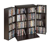 VEVOR Bibliothèque Étagère, Meuble de Rangement Multimédia à 4 Niveaux, Armoire Biblio pour CD, DVD, Livres, Jeux, avec Portes et Étagères Réglables pour Bureau, Studio, Salon, 610x368x846 mm, Marron