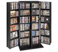 VEVOR Bibliothèque Étagère, Meuble de Rangement Multimédia à 6 Niveaux, Armoire Biblio avec Portes et Étagères Réglables pour CD, DVD, Livres, Jeux, 610x368x1270 mm, pour Bureau, Studio, Salon, Noir