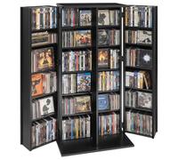 VEVOR Bibliothèque Étagère, Meuble de Rangement Multimédia à 6 Niveaux, Armoire Biblio avec Portes et Étagères Réglables pour CD, DVD, Livres, Jeux, 610x368x1270 mm, pour Bureau, Studio, Salon, Noir