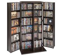 VEVOR Bibliothèque Étagère, Meuble de Rangement Multimédia à 6 Niveaux, Armoire Biblio pour CD, DVD, Livres, Jeux, avec Portes et Étagères Réglables pour Bureau, Studio, Salon, 610x368x1270 mm, Marron