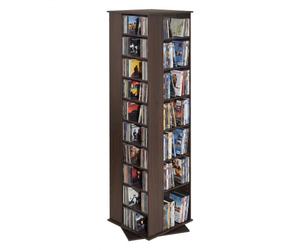 VEVOR Bibliothèque Étagère Rotative à 360°, Meuble de Rangement Multimédia, 34 Compartiments, Tour de Rangement pour CD, DVD, Livres, Collections, Étagères Réglables pour Bureau Chambre Salon, Marron