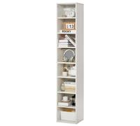 VEVOR Bibliothèque étroite à 8 niveaux, bibliothèque de rangement haute ouverte en bois avec étagère réglable en hauteur, 180 cm, étagère de rangement autoportante pour chambre, salon, bureau, blanc