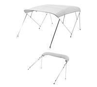 VEVOR Bimini pour bateau à 4 arceaux, 243 x 137 x 185-198 cm, taud de soleil avec cadre en alliage d'aluminium, toile en polyester 600D, sac de rangement, 2 poteaux de support, 4 sangles, gris clair