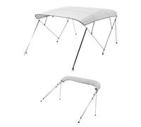 VEVOR Bimini pour bateau à 4 arceaux, 243 x 137 x 200-213 cm, taud de soleil avec cadre en alliage d'aluminium, toile en polyester 600D, sac de rangement, 2 poteaux de support, 4 sangles, gris clair