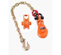 VEVOR Bloc d'arrachage avec chaîne G80, 2 T, poulie de mouflage 74 mm pour corde de 9,5 mm, pour applications de remorquage et de récupération à plat, dépanneuse à recul, câble de transport de voiture