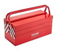 VEVOR Boîte à Outils Métal 457,2 mm, Caisse à Outils 3 Niveaux, Organisateur Coffre Outils Pliable 4 Plateaux, Couvercle Rabattable, Poignée, Trou de Verrouillage, pour Atelier Réparation Usine Maison