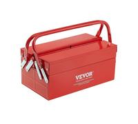 VEVOR Boîte à Outils Métal 355,6 mm, Caisse à Outils 2 Niveaux, Organisateur Coffre Outils Pliable 2 Plateaux, Couvercle Rabattable, Poignée, Trou de Verrouillage, pour Atelier Réparation Usine Maison