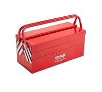 VEVOR Boîte à Outils Métal 457,2 mm, Caisse à Outils 3 Niveaux, Organisateur Coffre Outils Pliable 4 Plateaux, Couvercle Rabattable, Poignée, Trou de Verrouillage, pour Atelier Réparation Usine Maison