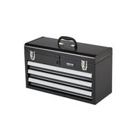 VEVOR Boîte à Outils Métal, 520 mm, Caisse à Outils Acier Portable avec 3 Tiroirs Coulissants Roulement à Billes, Petit Coffre Outillage Multifonction, Doublure EVA, Finition Revêtement Poudre, Noir